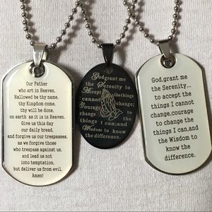 Stainless S. The Lords Prayer & Serenity Necklace